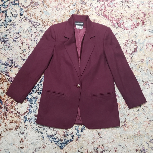 90s Vintage Sag Harbor 100% Wool Burgundy Blazer Size 4 Petite - Picture 1 of 11